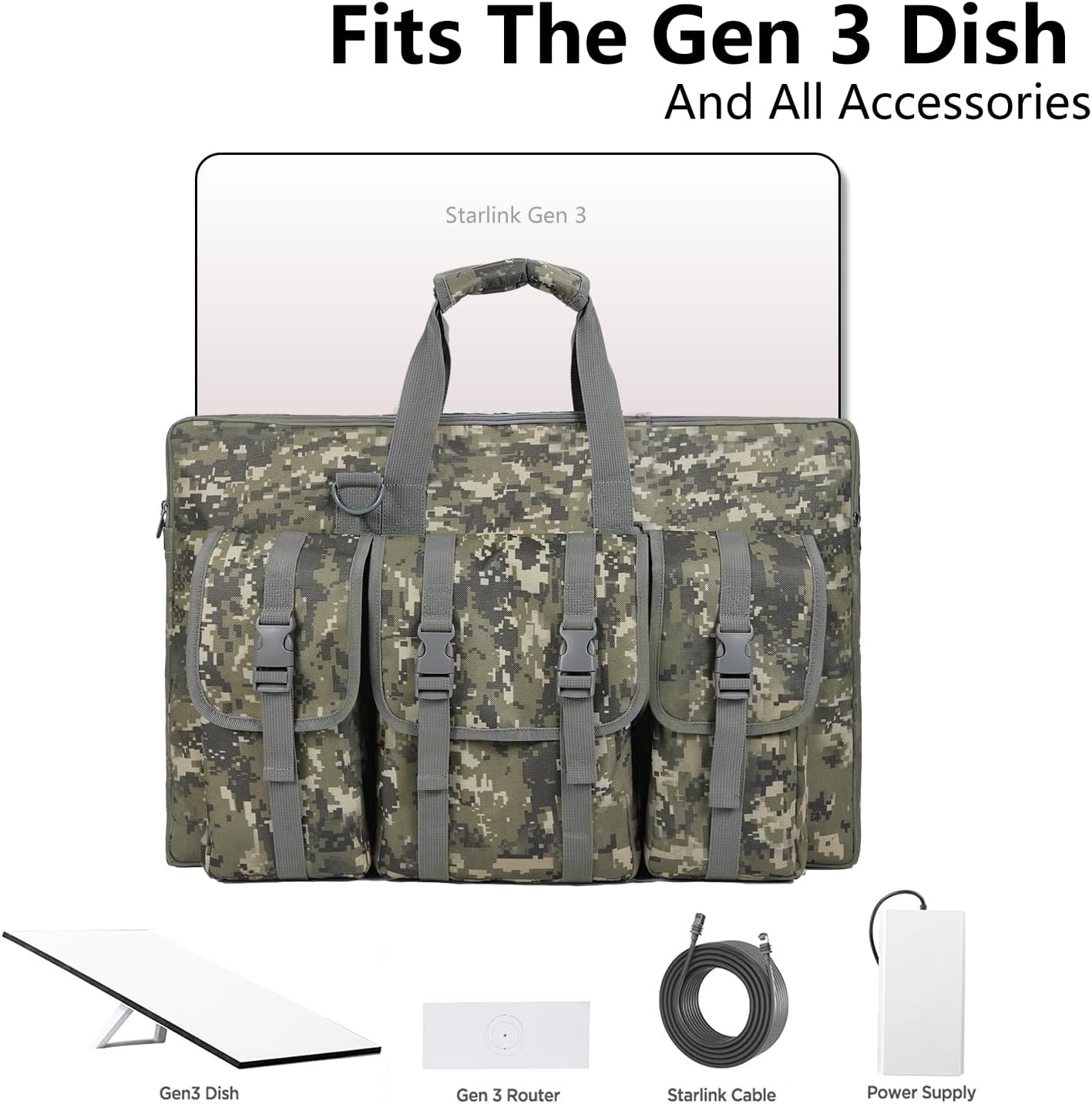 Starlink Gen 3 Travel Case, Carrying Bag, Ethernet Cable, Router, Power Supply for Outdoor RV Camping