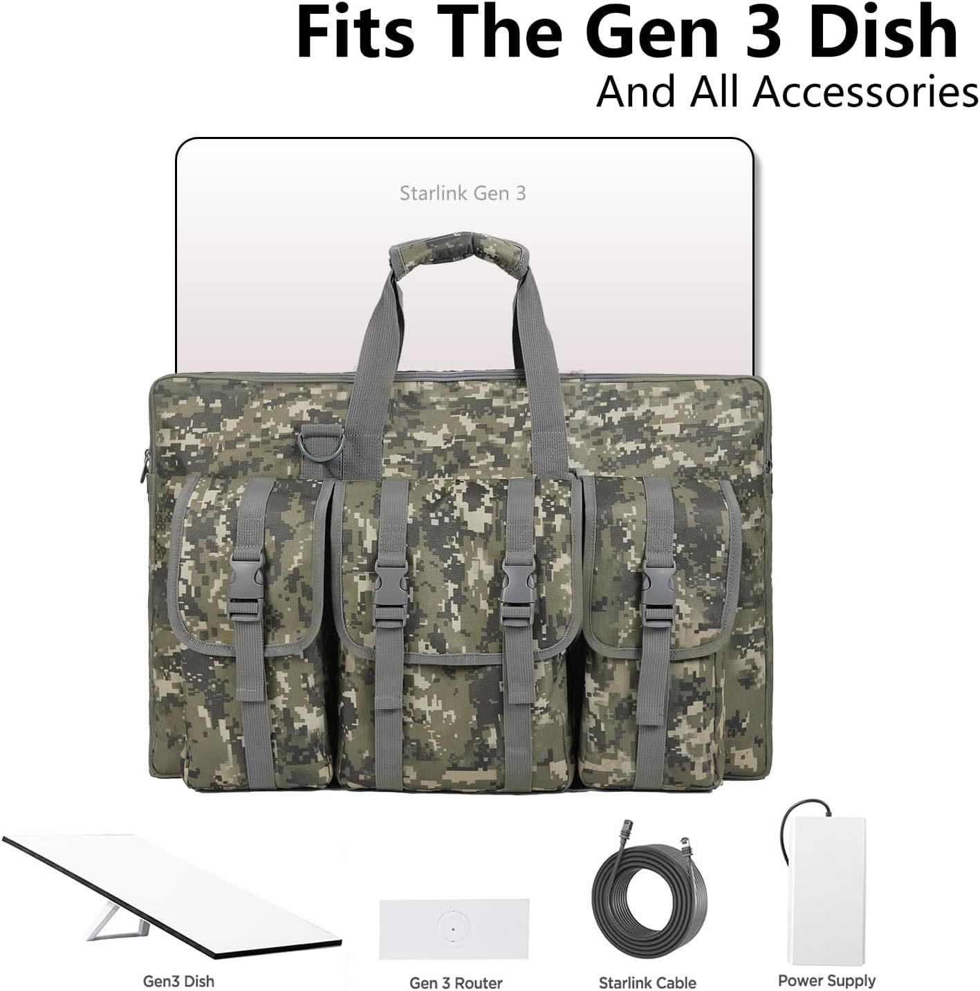 Starlink Gen 3 Travel Case, Carrying Bag, Ethernet Cable, Router, Power Supply for Outdoor RV Camping