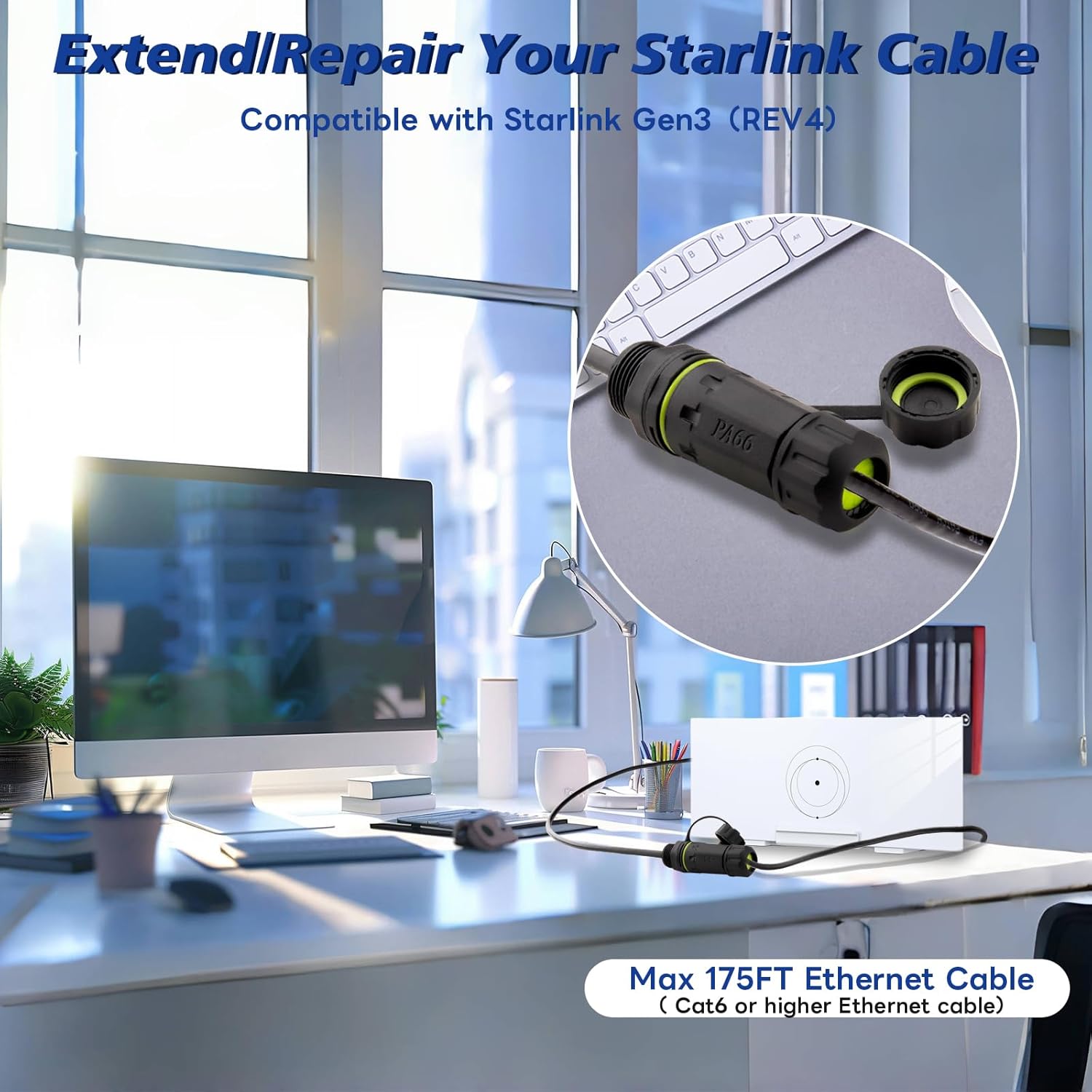 Starlink Ethernet Adapter Gen 3/Mini,Starlink Mini Cable Extension to RJ45 Coupler IP68 Waterproof for Starlink Gen 3 Dish and Route 1PCS