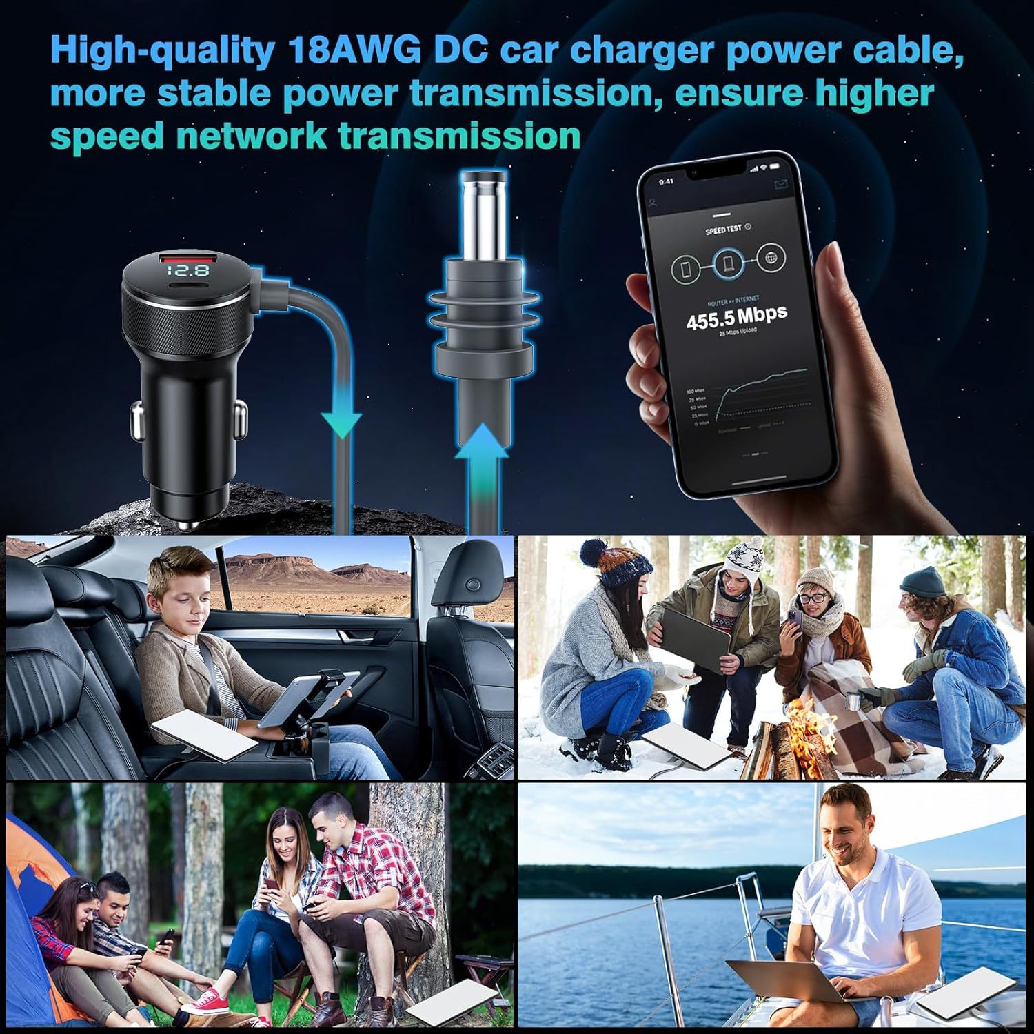  Starlink Mini DC Power Cable, Digital Display Car Charger for Satellite Mini, 18AWG V4Power Supply Cord Accessories Kit