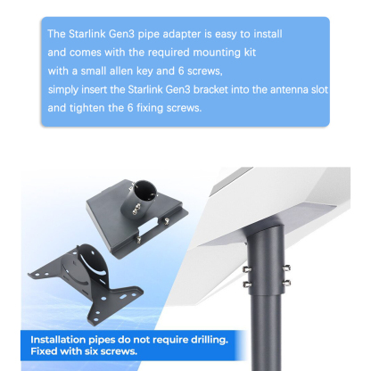 Starlink Gen 3 Mount, Adjustable Metal Starlink Pole Mounting Kit for Wall, Roof, with 2 in 1 Router Mount