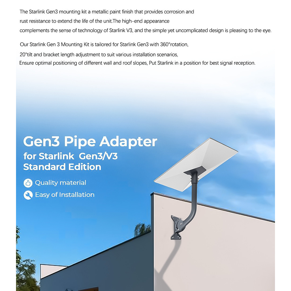 Starlink Gen 3 Mount, Adjustable Metal Starlink Pole Mounting Kit for Wall, Roof, with 2 in 1 Router Mount