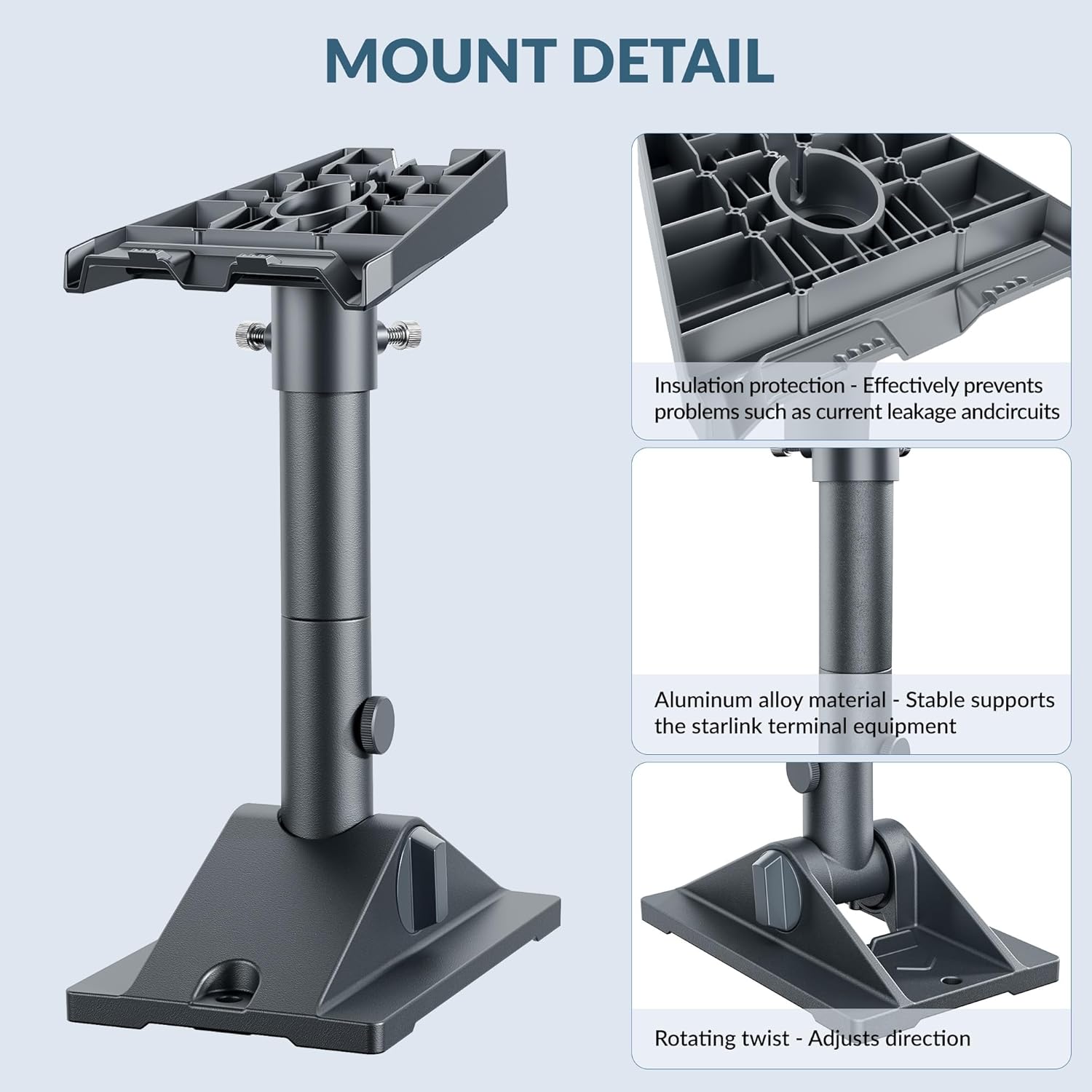 Cozytto Heavy Duty Mount for Starlink Gen 3, Aluminum Roof and Wall Kit with 90 Degree Tool Free Tilt, Stable 5.5 by 8.8 Inch Base for V3 Dish