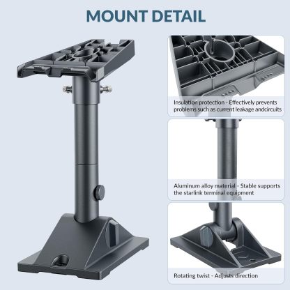 Cozytto Heavy Duty Mount for Starlink Gen 3, Aluminum Roof and Wall Kit with 90 Degree Tool Free Tilt, Stable 5.5 by 8.8 Inch Base for V3 Dish