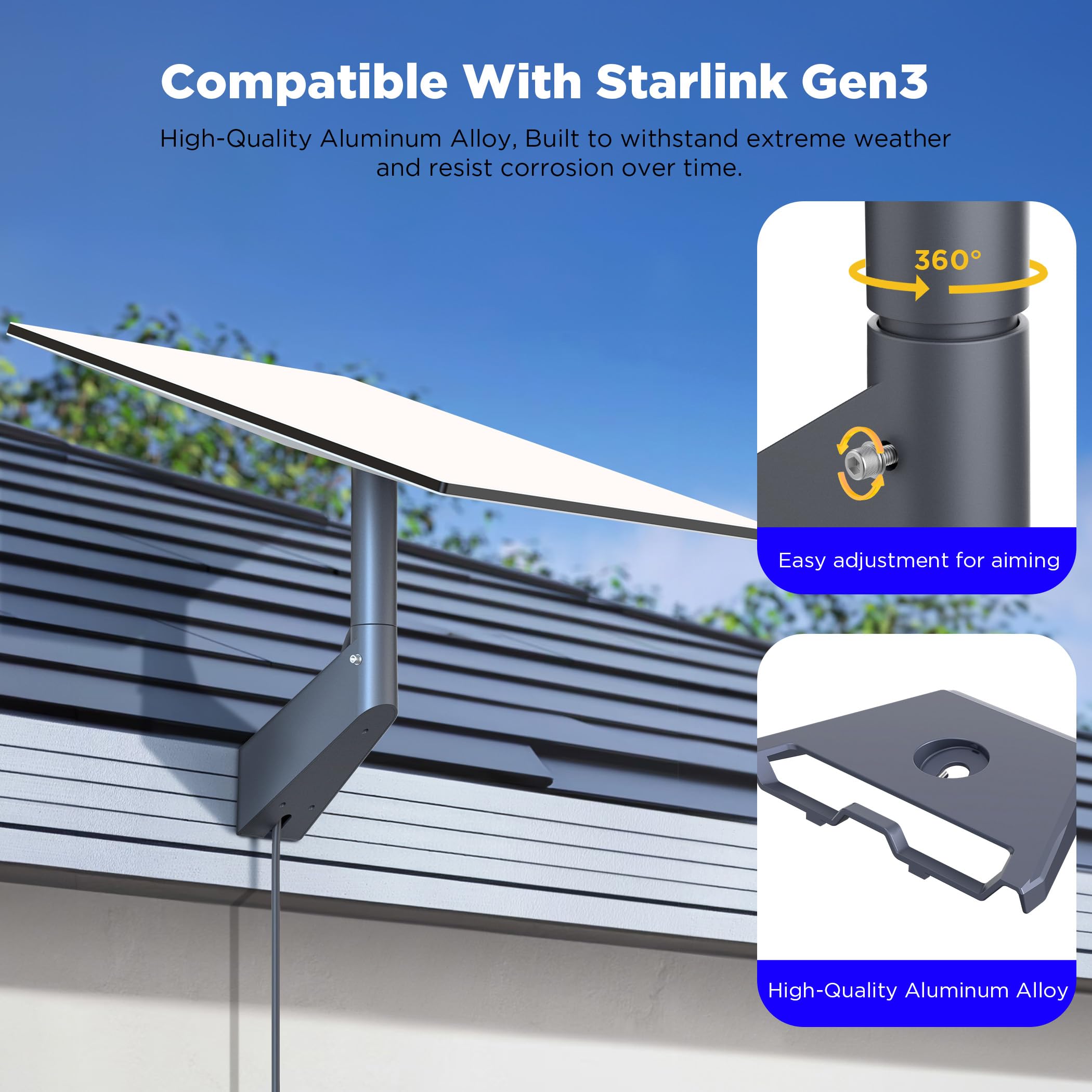 Starlink Gen 3 Mount Starlink V3 Mount Kit,Pole Mount,Roof Mount,Short Wall Mount. Starlink Gen 3 Pole Bracket and Complete Mounting Kit