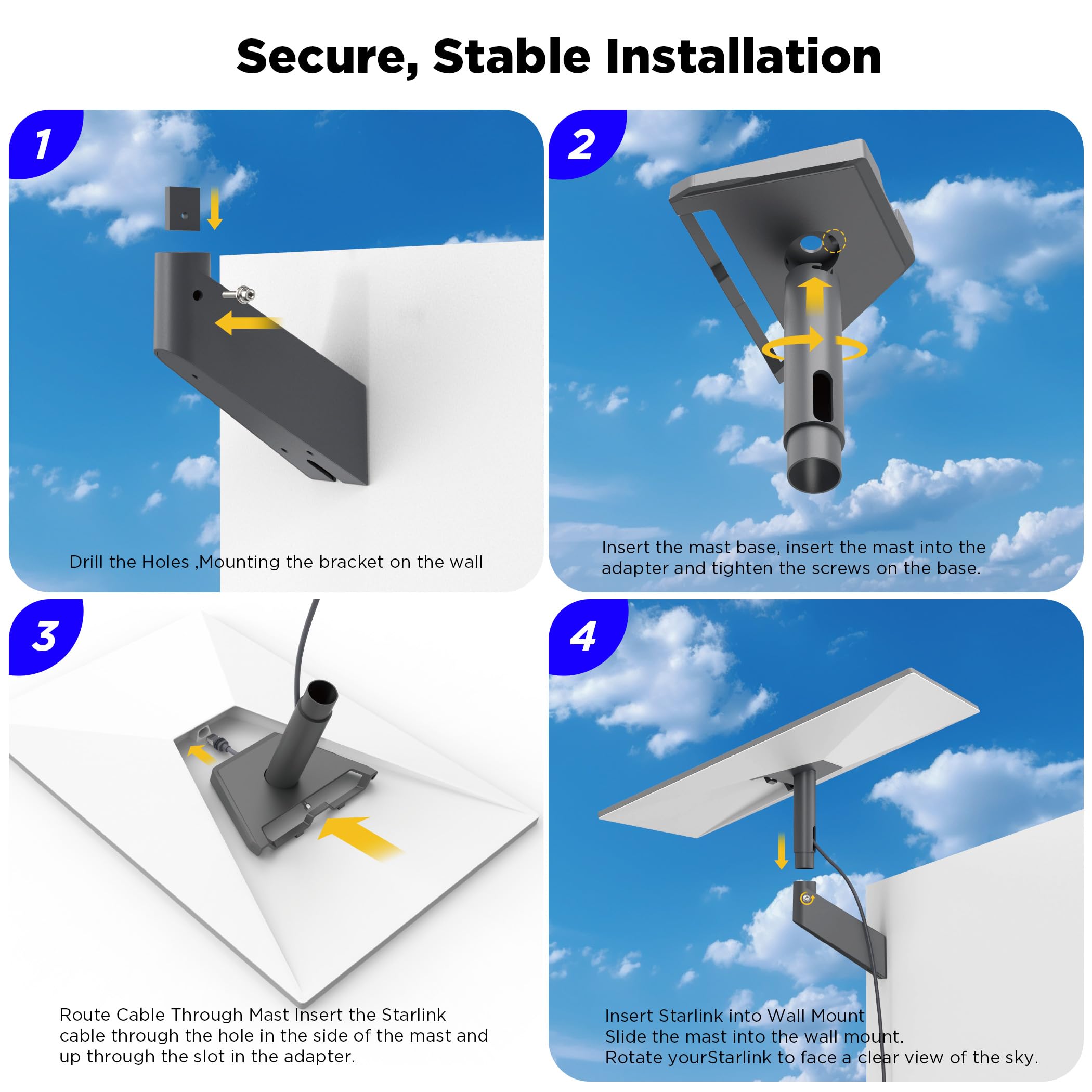 Starlink Gen 3 Mount Starlink V3 Mount Kit,Pole Mount,Roof Mount,Short Wall Mount. Starlink Gen 3 Pole Bracket and Complete Mounting Kit