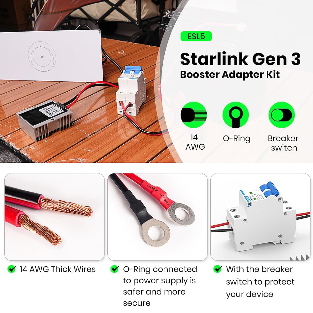 for Starlink Gen 3 12V Conversion Kit, 12V to 57V DC Step UP Converter for Starlink V3, Starlink Gen 3 Router Boost Converter for RV/Outdoor