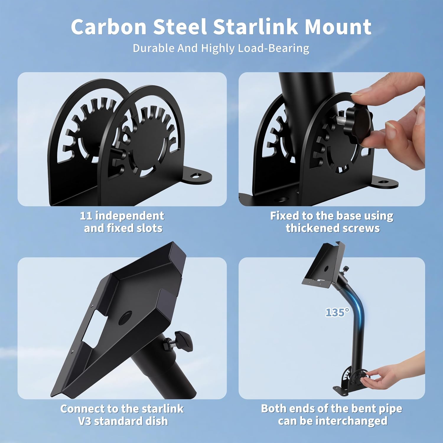 Starlink Mount Gen 3, Adjustable Wall and Roof Mounting Kit for Starlink V3 Standard Dish, Include Pipe Adapter for Concrete Walls and Wood Walls