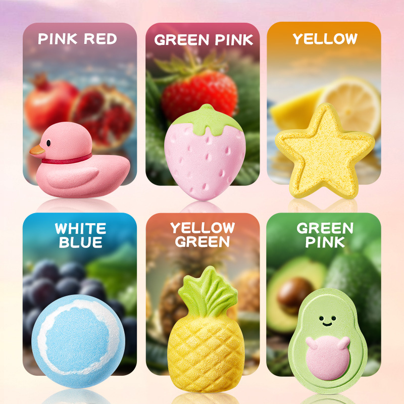 Bath Salt Balls 6PCS Fruit Shape Body Cleanse Skin Care Shower Kids Toy Easter Birthday Gift Spa set COL Mixed