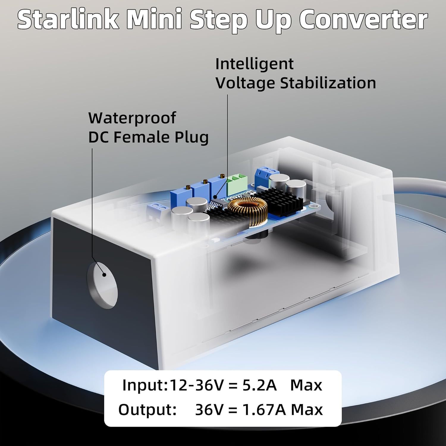 Starlink Mini 12V Battery Adapter with Step Up Converter, Battery O Ring Cable to DC Female 12V to 24V to 36V Step Up Booster