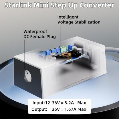 Starlink Mini 12V Battery Adapter with Step Up Converter, Battery O Ring Cable to DC Female 12V to 24V to 36V Step Up Booster