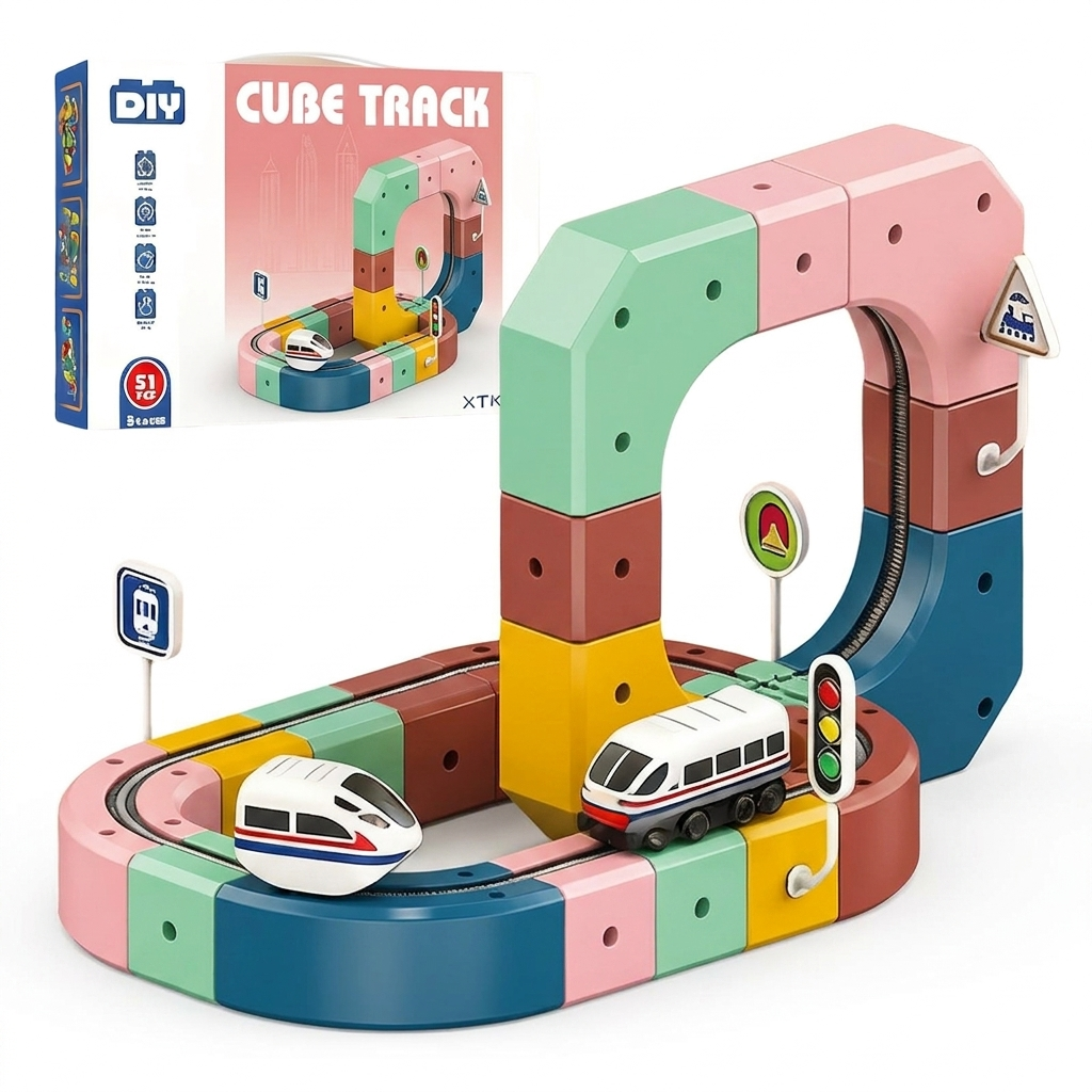 3D Anti-Gravity STEM Building Toy Train Track Set Rail Train Set 51 Pcs Motorized Electric Race Car & Montessori Sensory Blocks Christmas Birthday Gift