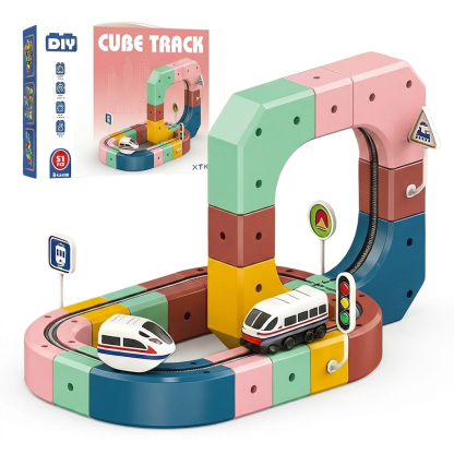 3D Anti-Gravity STEM Building Toy Train Track Set Rail Train Set 51 Pcs Motorized Electric Race Car & Montessori Sensory Blocks Christmas Birthday Gift