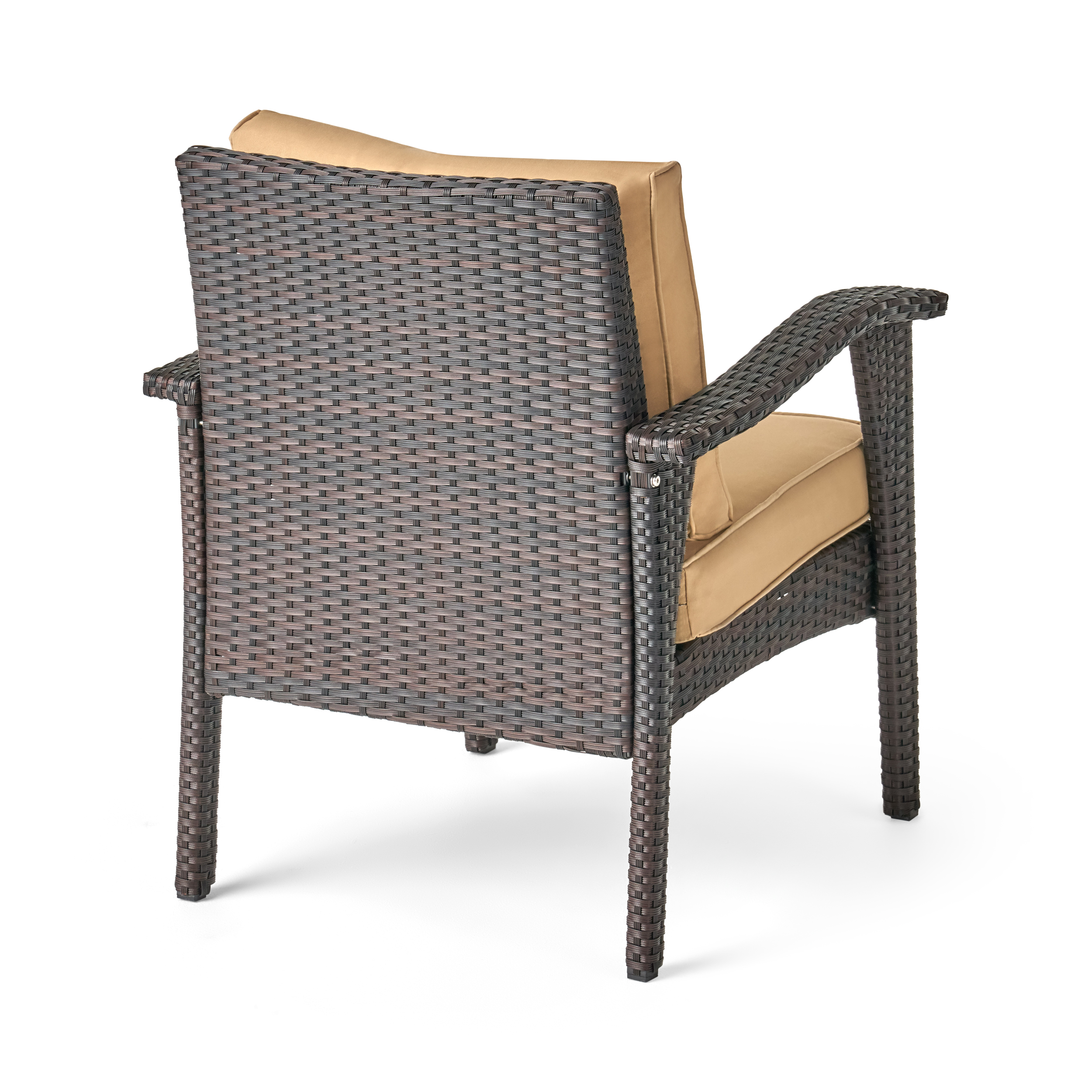4PC PE Wicker Set Outdoor Seating in Brown and Tan with Iron Frame and Waterproof Fabric