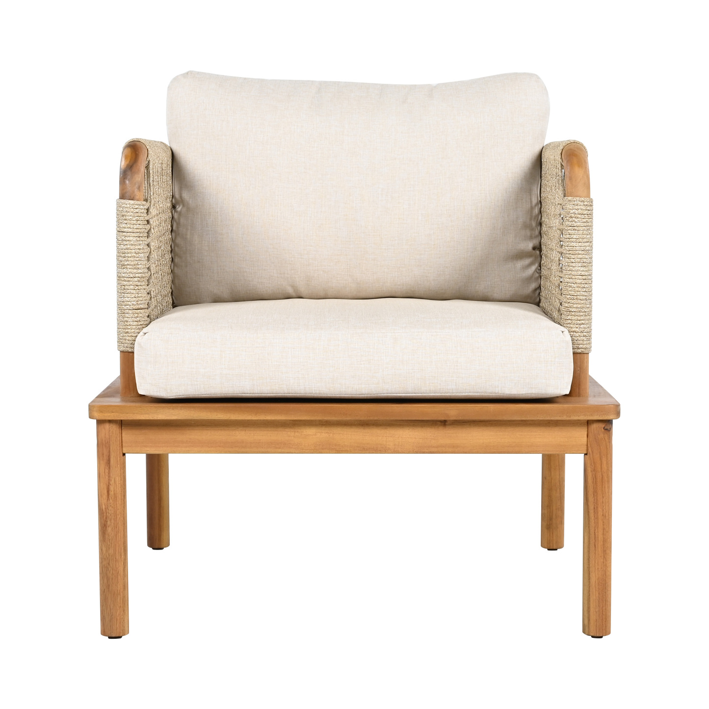 Outdoor Acacia Wood and Rope Club Chair with Cushions (Single)