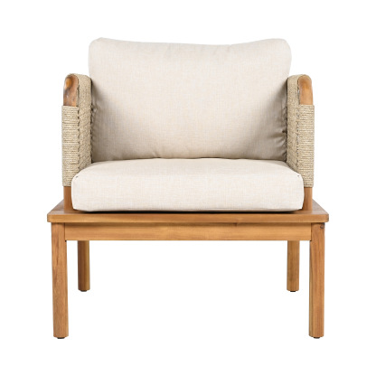 Outdoor Acacia Wood and Rope Club Chair with Cushions (Single)