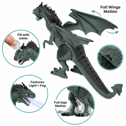 Remote Control Toys, LED Light Walking, Roaring and Spraying Smoke, Realistic Toys for Boys and Girls Ages 5-12 