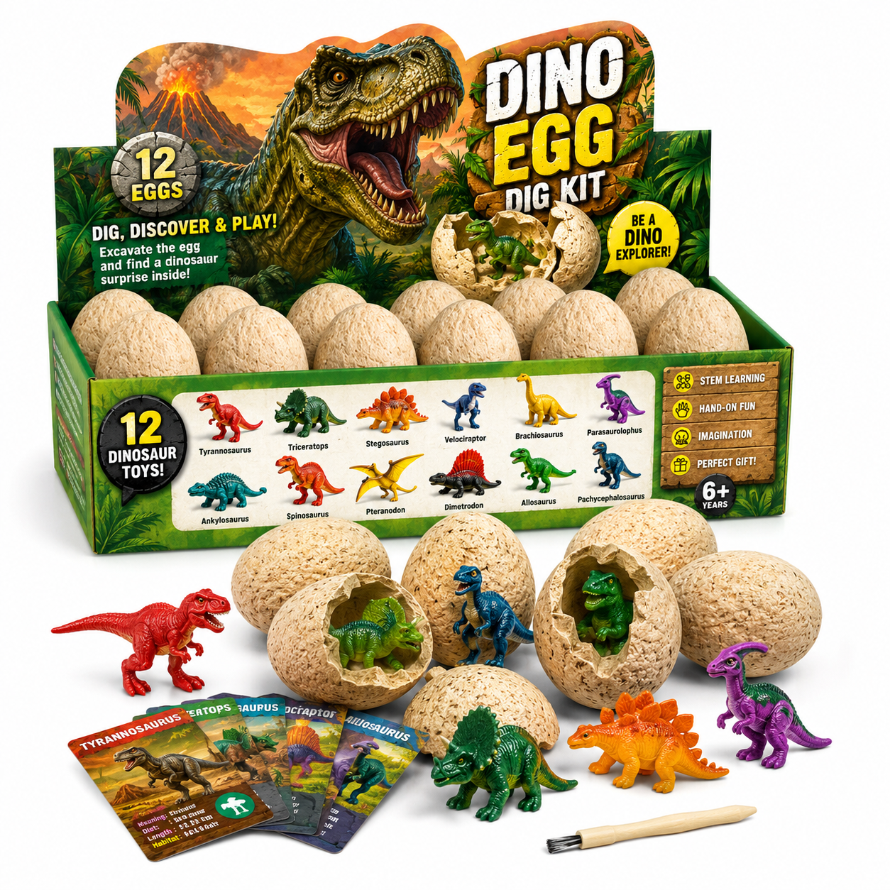 Easter Egg Dig Kit with 12 Dinosaur Toys for Kids Archaeology Science STEM Activity for Exciting Excavation Fun