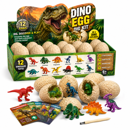 Easter Egg Dig Kit with 12 Dinosaur Toys for Kids Archaeology Science STEM Activity for Exciting Excavation Fun