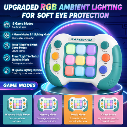 Fast Push Bubble Game Console, Handheld Electronic Memory Game with Lights, Reflex Training Fidget Toy for Kids, Birthday Gift