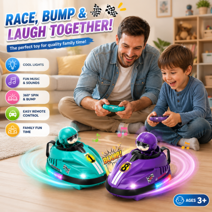 Remote Control Bumper Cars Set (2 PCS), RC Racing Toy Cars with Light, Music & Sound, Interactive Cartoon Battle Game for Kids Ages 3+