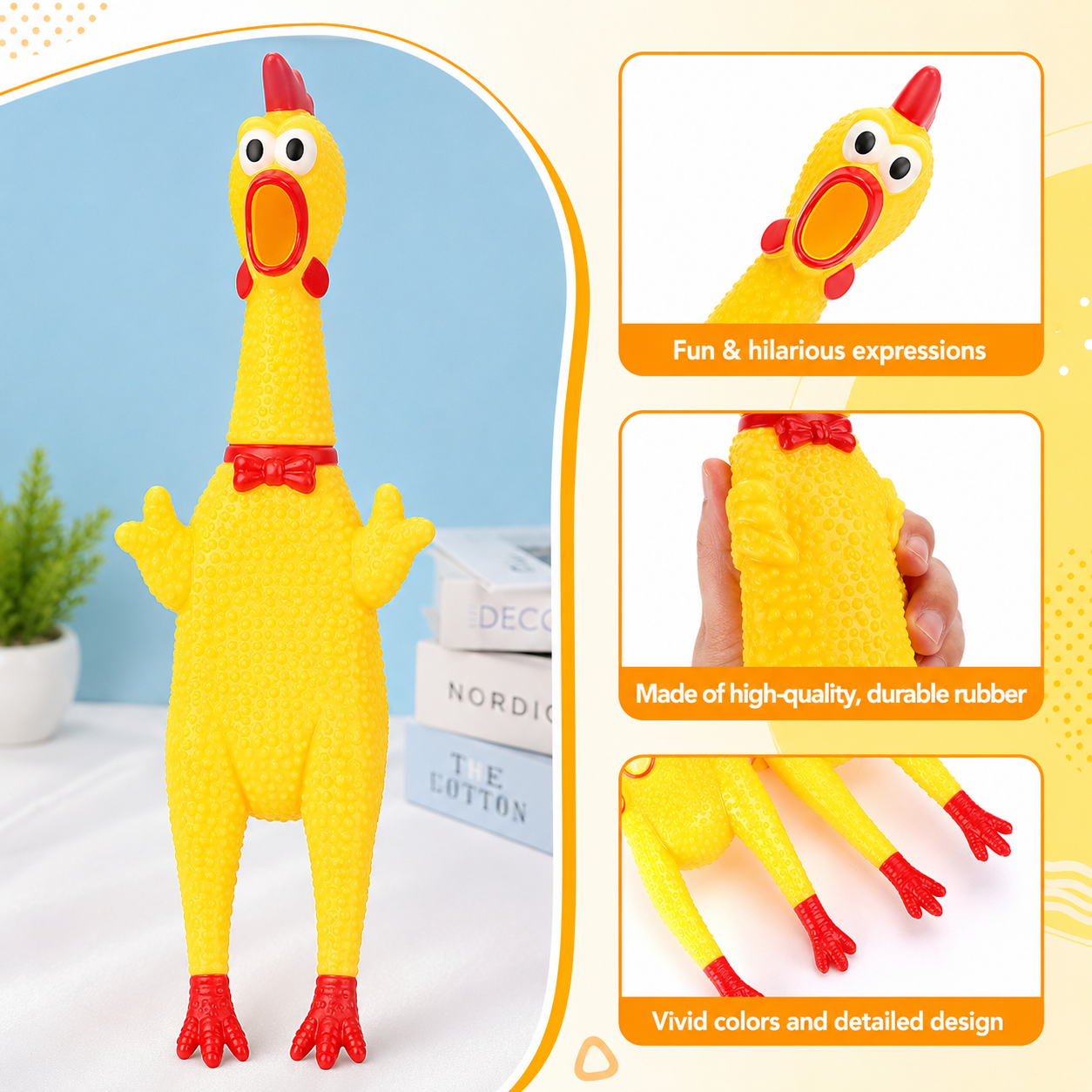 6 Pcs Large Screaming Chicken Dog Toys, 12-Inch Yellow Rubber Squeaky Chicken Toys for Dogs, Funny Squeeze Pet Chew Toy Set