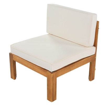 Outdoor Backyard Patio Wood 5-Piece Sectional Sofa Seating Group Set with Cushions, Natural Finish+ Beige Cushions