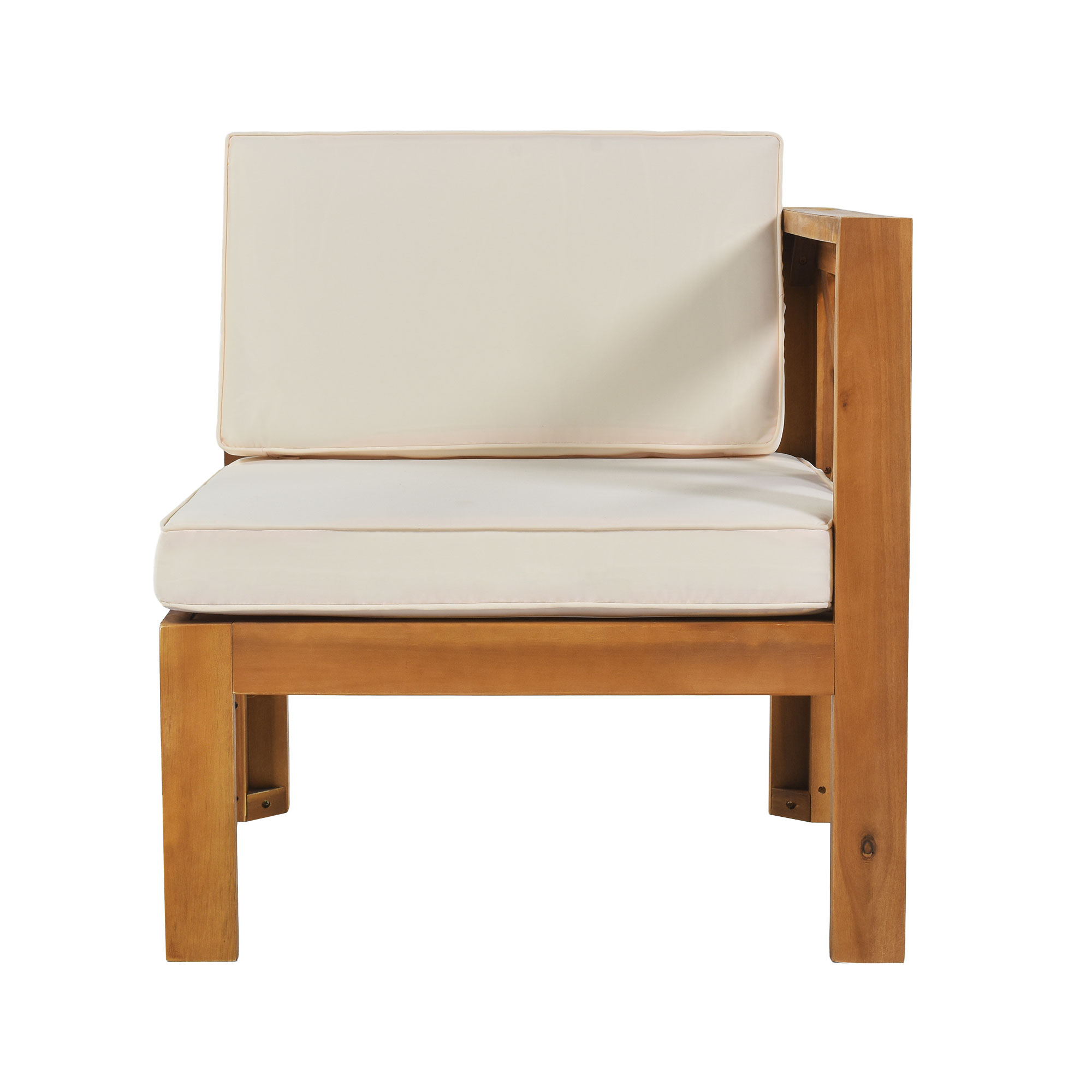 Outdoor Backyard Patio Wood 5-Piece Sectional Sofa Seating Group Set with Cushions, Natural Finish+ Beige Cushions
