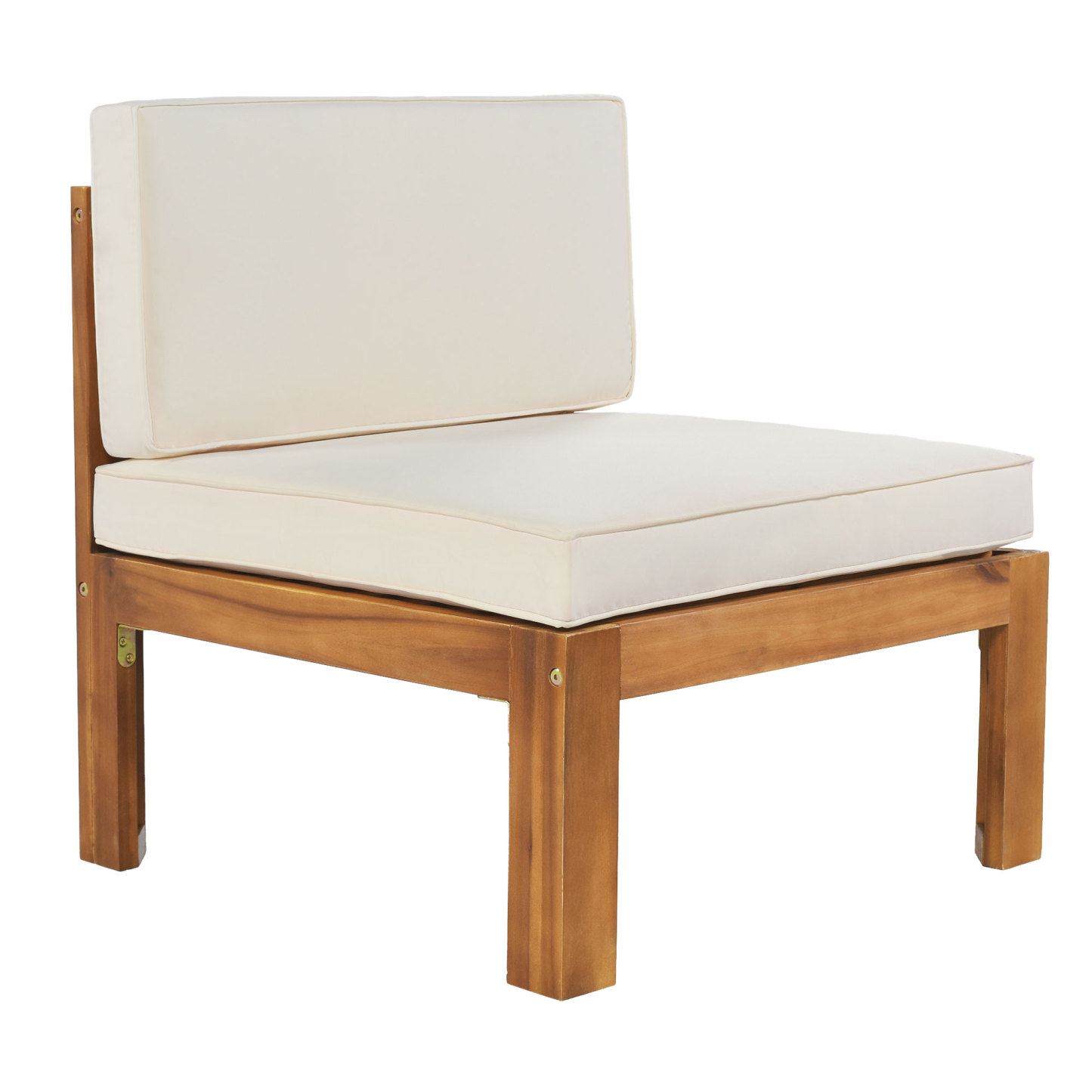 Outdoor Backyard Patio Wood 5-Piece Sectional Sofa Seating Group Set with Cushions, Natural Finish+ Beige Cushions