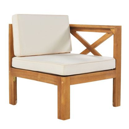 Outdoor Backyard Patio Wood 5-Piece Sectional Sofa Seating Group Set with Cushions, Natural Finish+ Beige Cushions