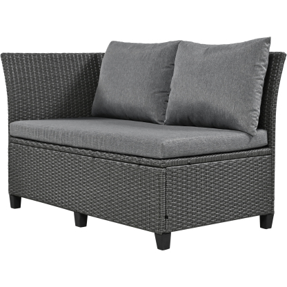 TOMAX 5-Piece Outdoor Patio Rattan Sofa Set, Sectional PE Wicker L-Shaped Garden Furniture Set with 2 Extendable Side Tables, Dining Table and Washable Covers for Backyard, Poolside, Indoor, Grey