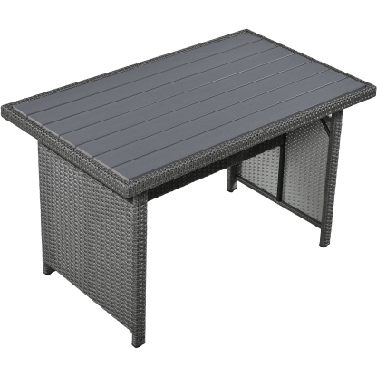 TOMAX 5-Piece Outdoor Patio Rattan Sofa Set, Sectional PE Wicker L-Shaped Garden Furniture Set with 2 Extendable Side Tables, Dining Table and Washable Covers for Backyard, Poolside, Indoor, Grey