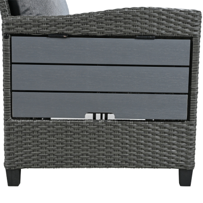 TOMAX 5-Piece Outdoor Patio Rattan Sofa Set, Sectional PE Wicker L-Shaped Garden Furniture Set with 2 Extendable Side Tables, Dining Table and Washable Covers for Backyard, Poolside, Indoor, Grey