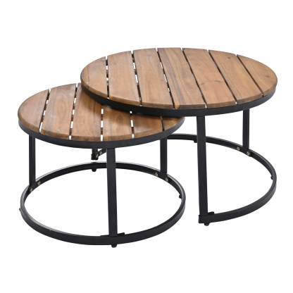 TREXM 6-Piece Outdoor Sectional Sofa Set with Round Nesting Coffee Tables and Seating Sofa with Cushions for Patio, Porch and Garden (Grey)
