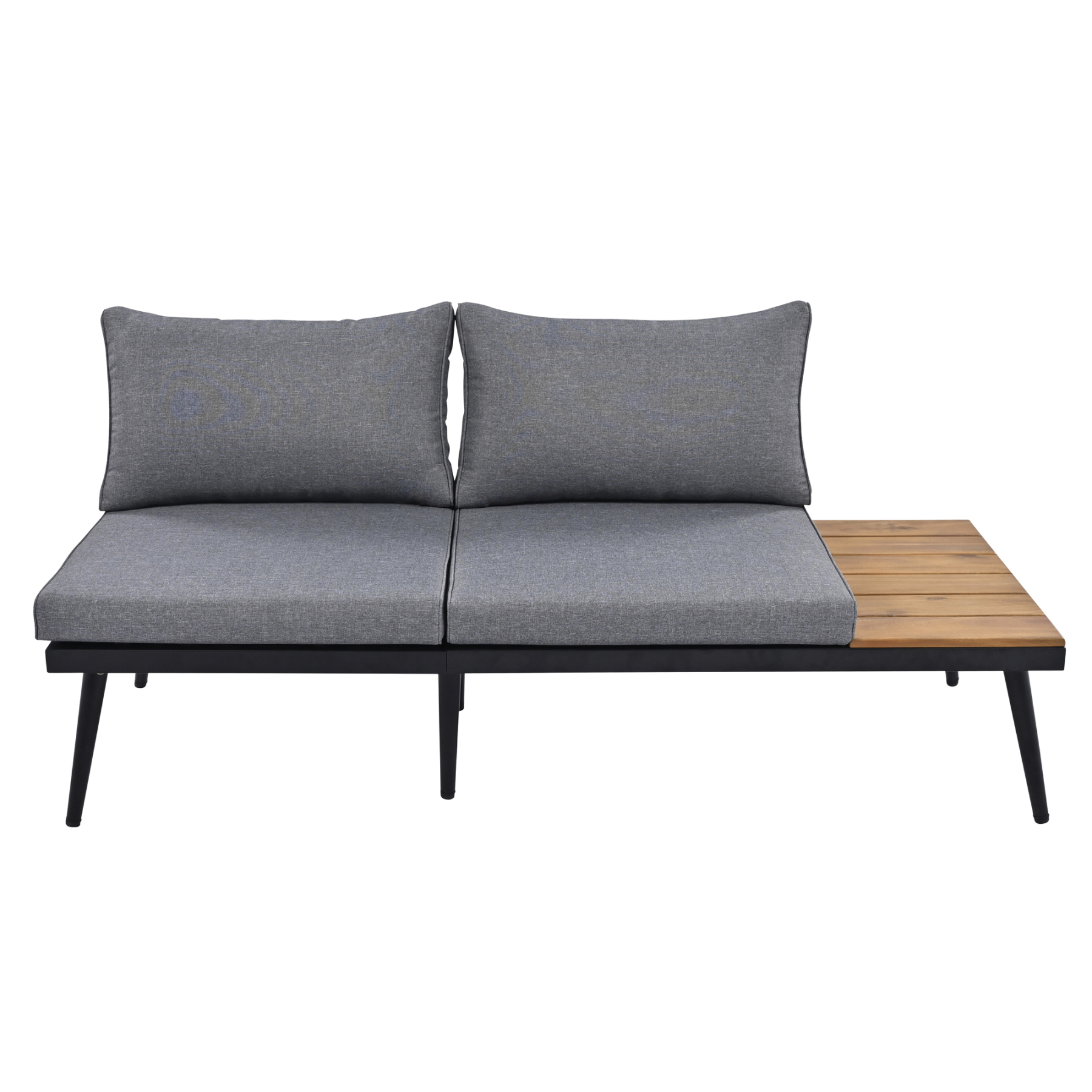 TREXM 6-Piece Outdoor Sectional Sofa Set with Round Nesting Coffee Tables and Seating Sofa with Cushions for Patio, Porch and Garden (Grey)