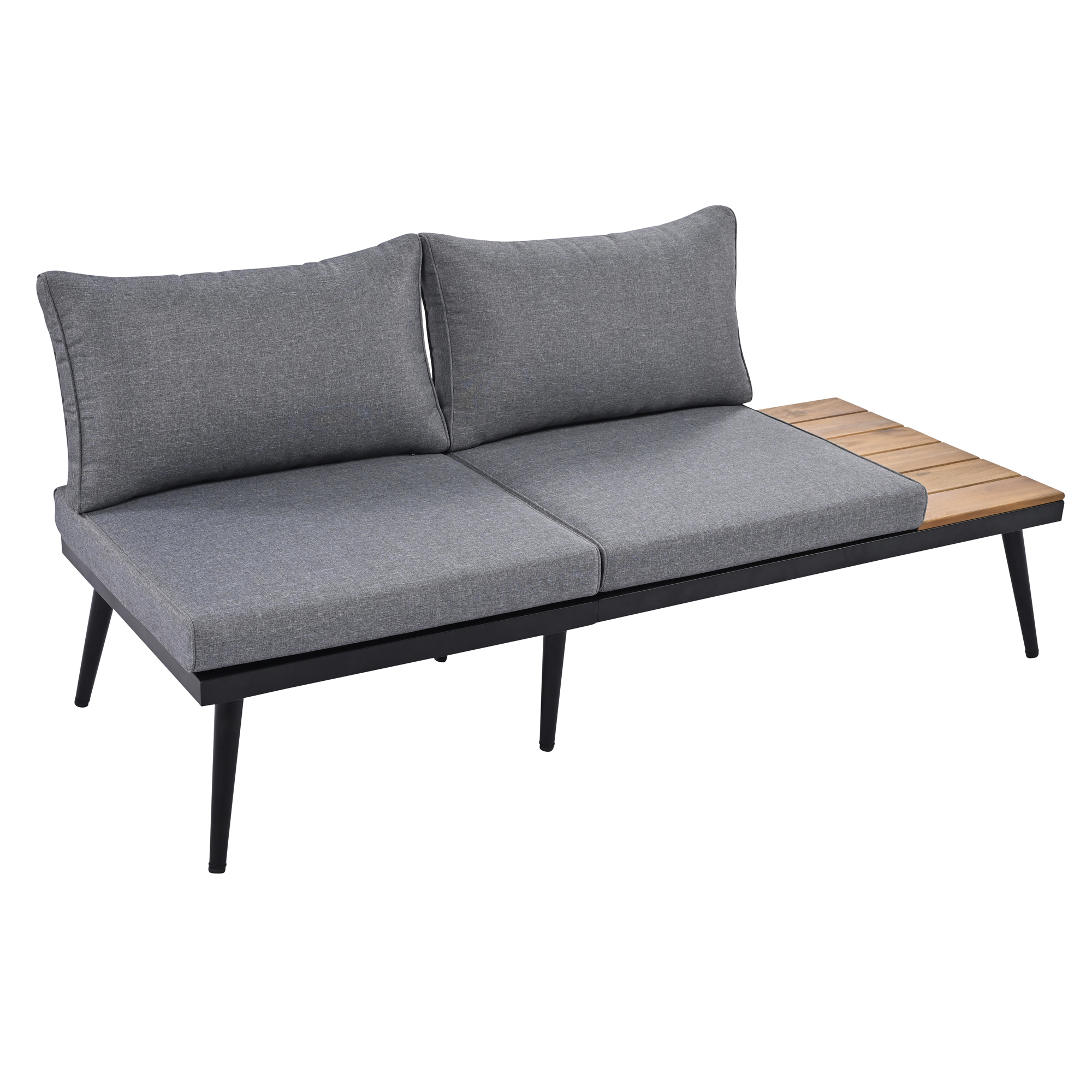 TREXM 6-Piece Outdoor Sectional Sofa Set with Round Nesting Coffee Tables and Seating Sofa with Cushions for Patio, Porch and Garden (Grey)