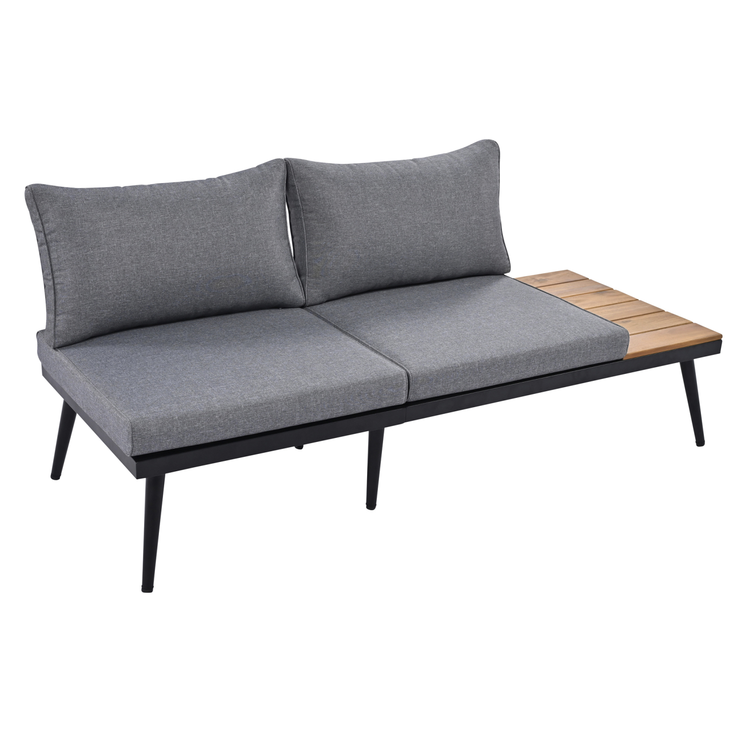 TREXM 6-Piece Outdoor Sectional Sofa Set with Round Nesting Coffee Tables and Seating Sofa with Cushions for Patio, Porch and Garden (Grey)