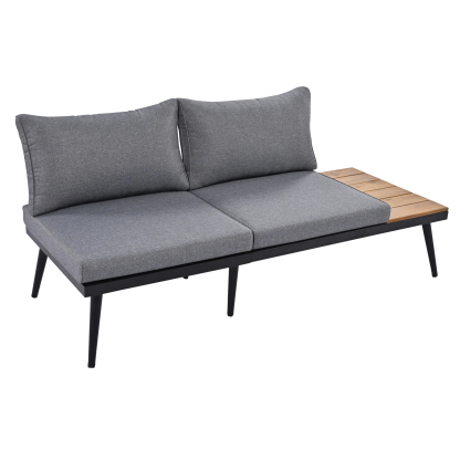 TREXM 6-Piece Outdoor Sectional Sofa Set with Round Nesting Coffee Tables and Seating Sofa with Cushions for Patio, Porch and Garden (Grey)