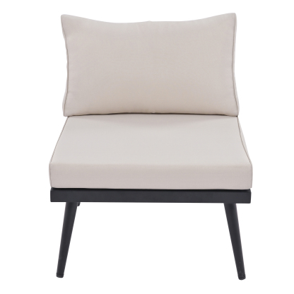 TREXM 6-Piece Outdoor Sectional Sofa Set with Round Nesting Coffee Tables and Seating Sofa with Cushions for Patio, Porch and Garden (Beige)