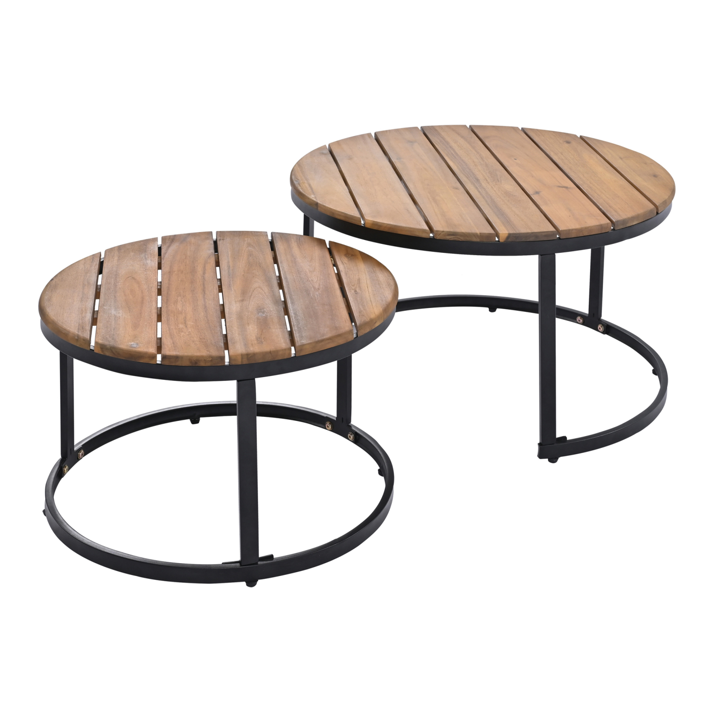 TREXM 6-Piece Outdoor Sectional Sofa Set with Round Nesting Coffee Tables and Seating Sofa with Cushions for Patio, Porch and Garden (Grey)