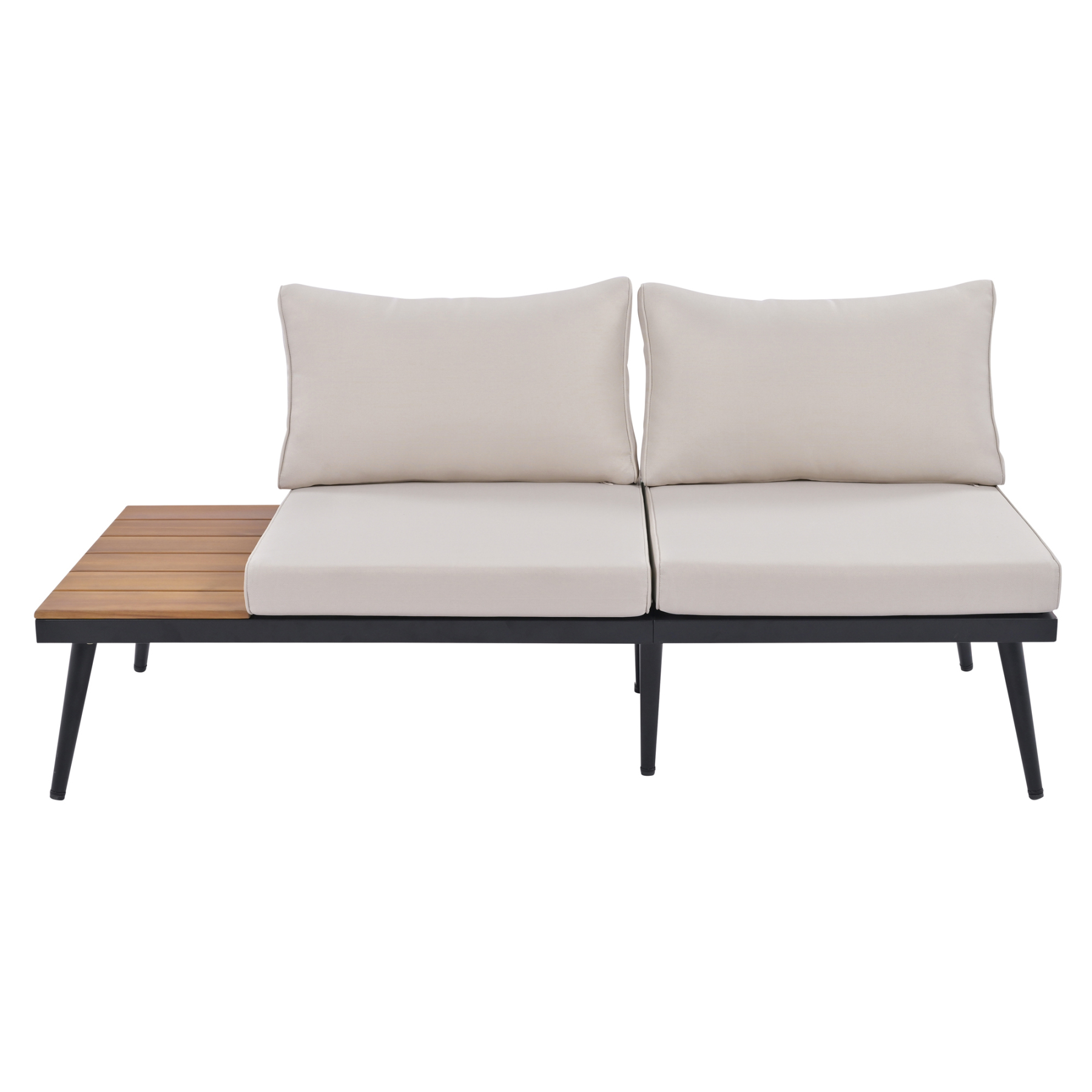 TREXM 6-Piece Outdoor Sectional Sofa Set with Round Nesting Coffee Tables and Seating Sofa with Cushions for Patio, Porch and Garden (Beige)