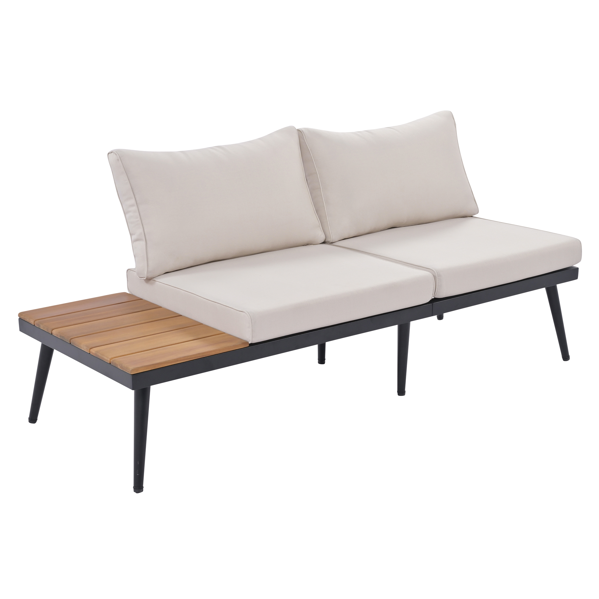 TREXM 6-Piece Outdoor Sectional Sofa Set with Round Nesting Coffee Tables and Seating Sofa with Cushions for Patio, Porch and Garden (Beige)