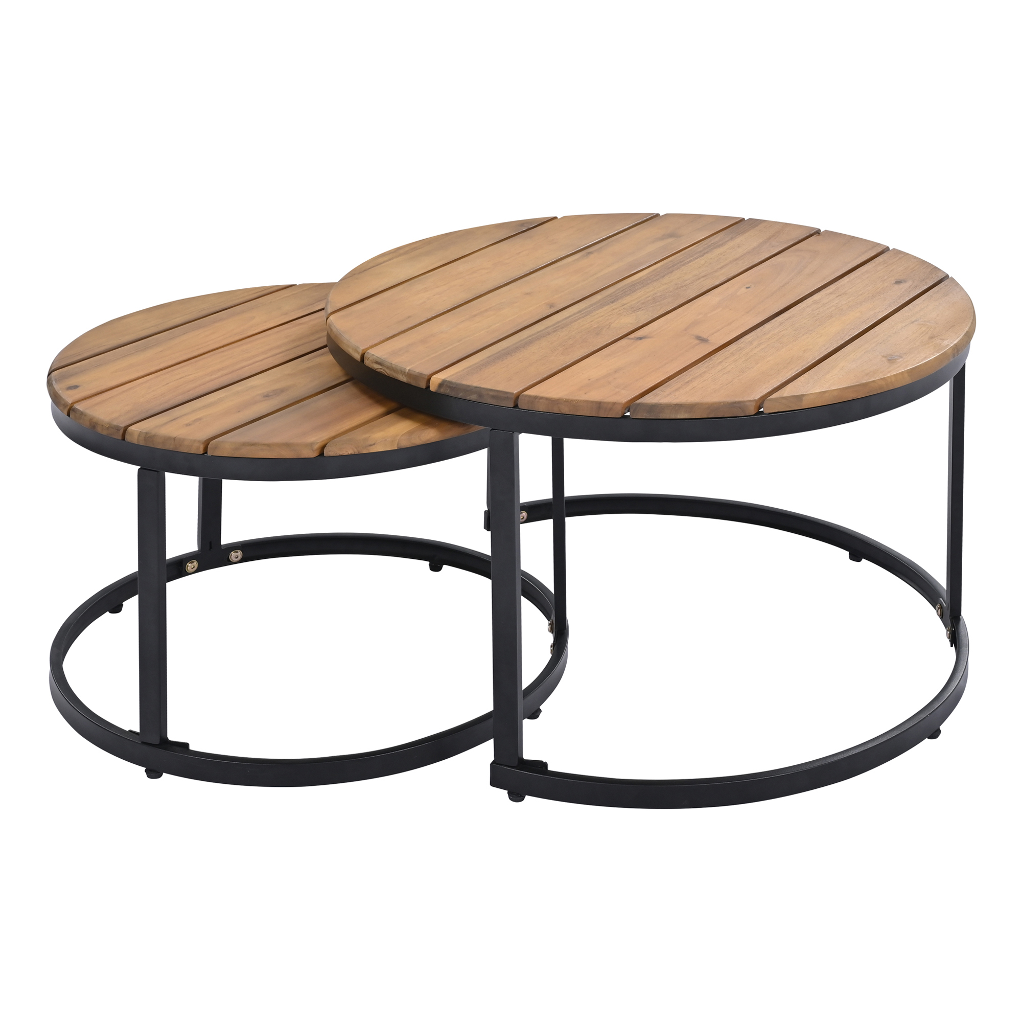 TREXM 6-Piece Outdoor Sectional Sofa Set with Round Nesting Coffee Tables and Seating Sofa with Cushions for Patio, Porch and Garden (Grey)