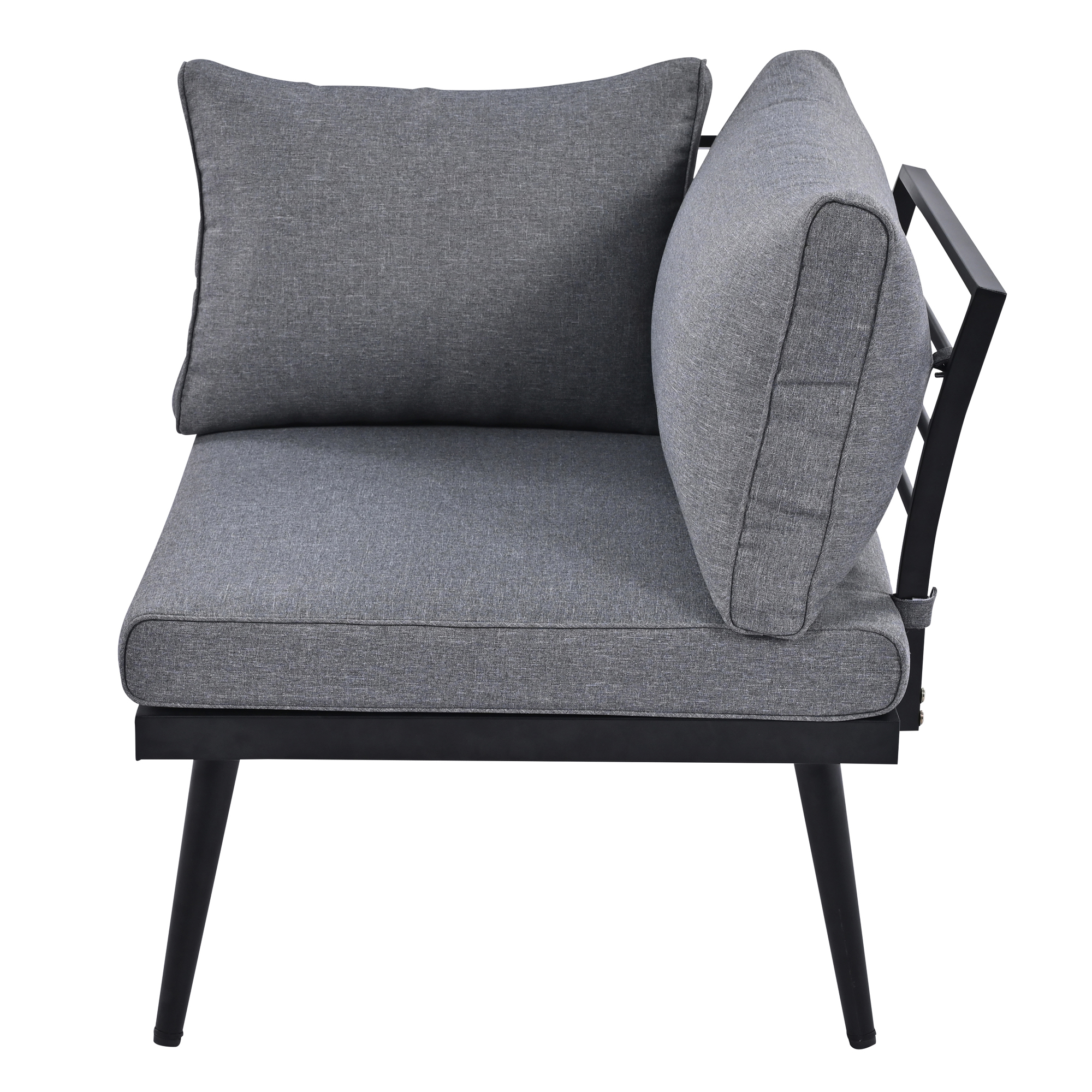 TREXM 6-Piece Outdoor Sectional Sofa Set with Round Nesting Coffee Tables and Seating Sofa with Cushions for Patio, Porch and Garden (Grey)