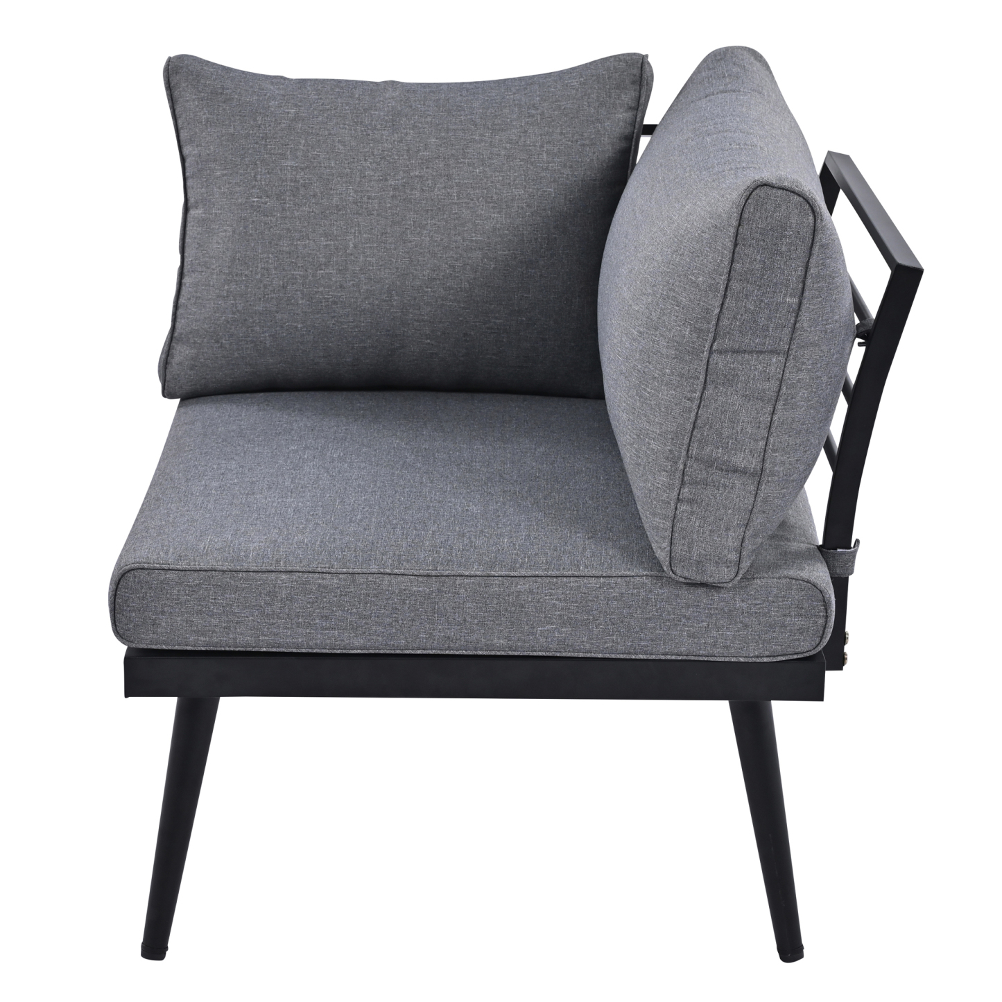 TREXM 6-Piece Outdoor Sectional Sofa Set with Round Nesting Coffee Tables and Seating Sofa with Cushions for Patio, Porch and Garden (Grey)