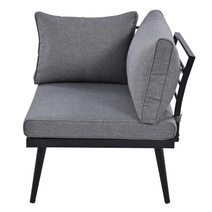 TREXM 6-Piece Outdoor Sectional Sofa Set with Round Nesting Coffee Tables and Seating Sofa with Cushions for Patio, Porch and Garden (Grey)
