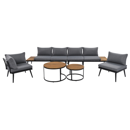 TREXM 6-Piece Outdoor Sectional Sofa Set with Round Nesting Coffee Tables and Seating Sofa with Cushions for Patio, Porch and Garden (Grey)