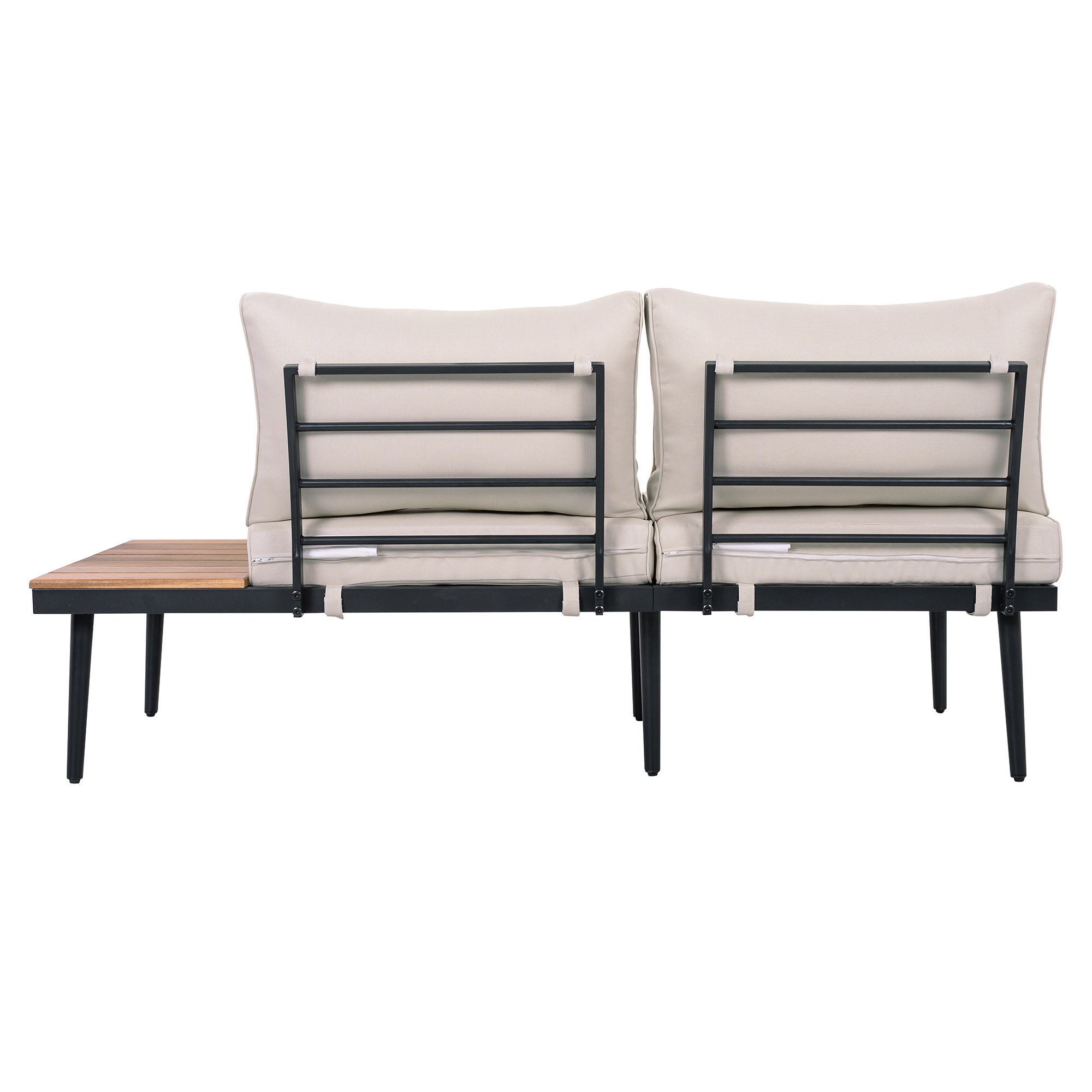 TREXM 6-Piece Outdoor Sectional Sofa Set with Round Nesting Coffee Tables and Seating Sofa with Cushions for Patio, Porch and Garden (Beige)