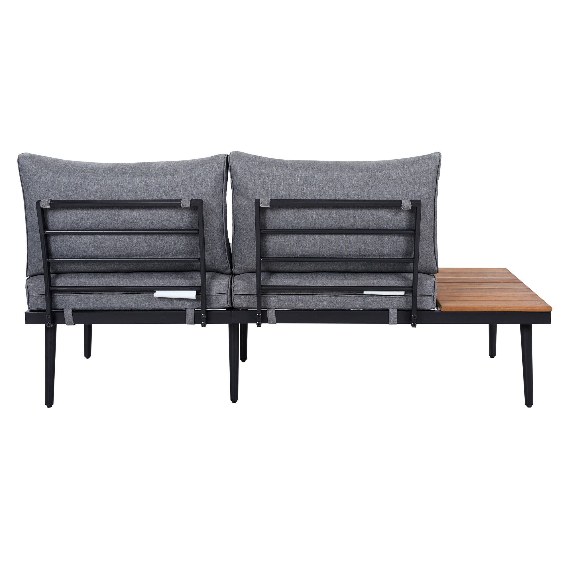 TREXM 6-Piece Outdoor Sectional Sofa Set with Round Nesting Coffee Tables and Seating Sofa with Cushions for Patio, Porch and Garden (Grey)