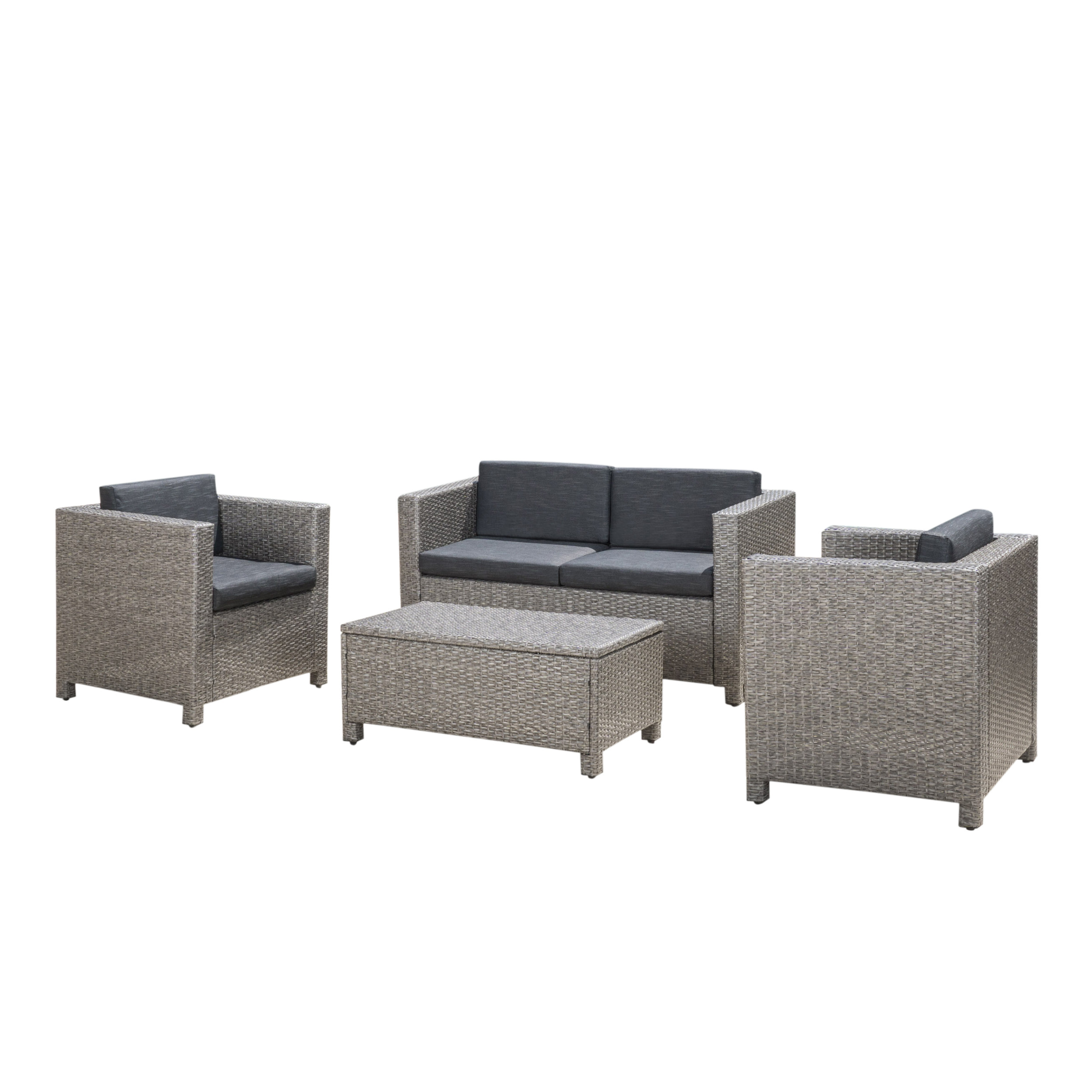 4-Piece Patio Wicker Sofa Set – Loveseat + 2 Club Chairs + Table – All-Weather, Water-Resistant Outdoor Furniture